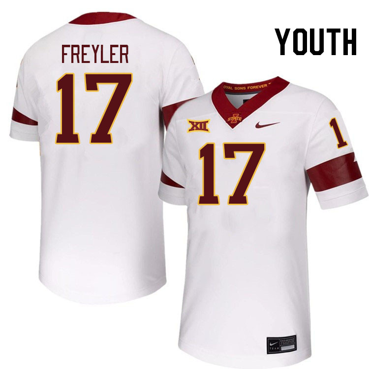 Youth #17 Beau Freyler Iowa State Cyclones College Football Jerseys Stitched-White